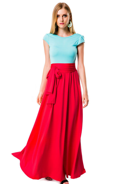 Фото товара 6766, длинное красно-голубое платье