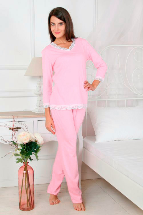 Фото товара 20671, розовая пижама с кружевом
